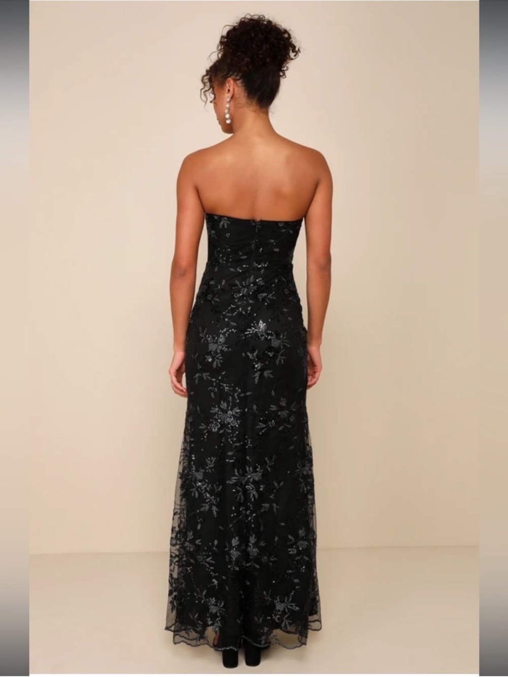 NWT-Confident Sensation Black Sequin Strapless Bustier Maxi Dress - Picture 3 of 15